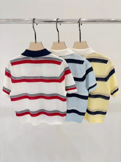 M 25 Summer New Striped Letter Logo Knitted Short Sleeves