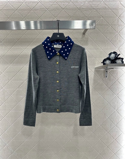 Mi 25 Polka dot lapel knitted cardigan