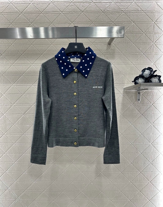 Mi 25 Polka dot lapel knitted cardigan