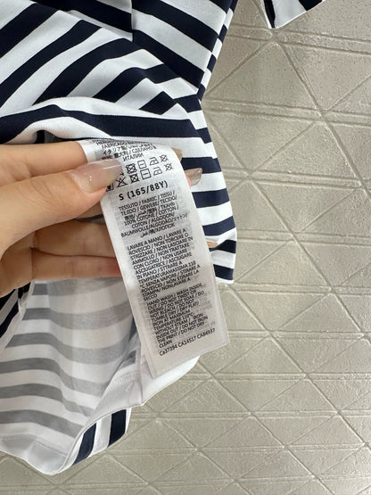 G 25 Round Neck Striped Letter Short Sleeve T-Shirt