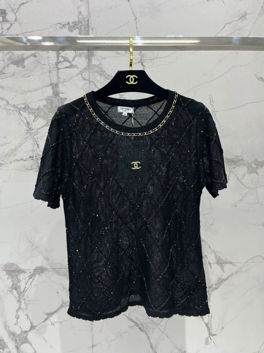 2025 Spring and Summer New Three-Dimensional Diamond Knitted Short Sleeves