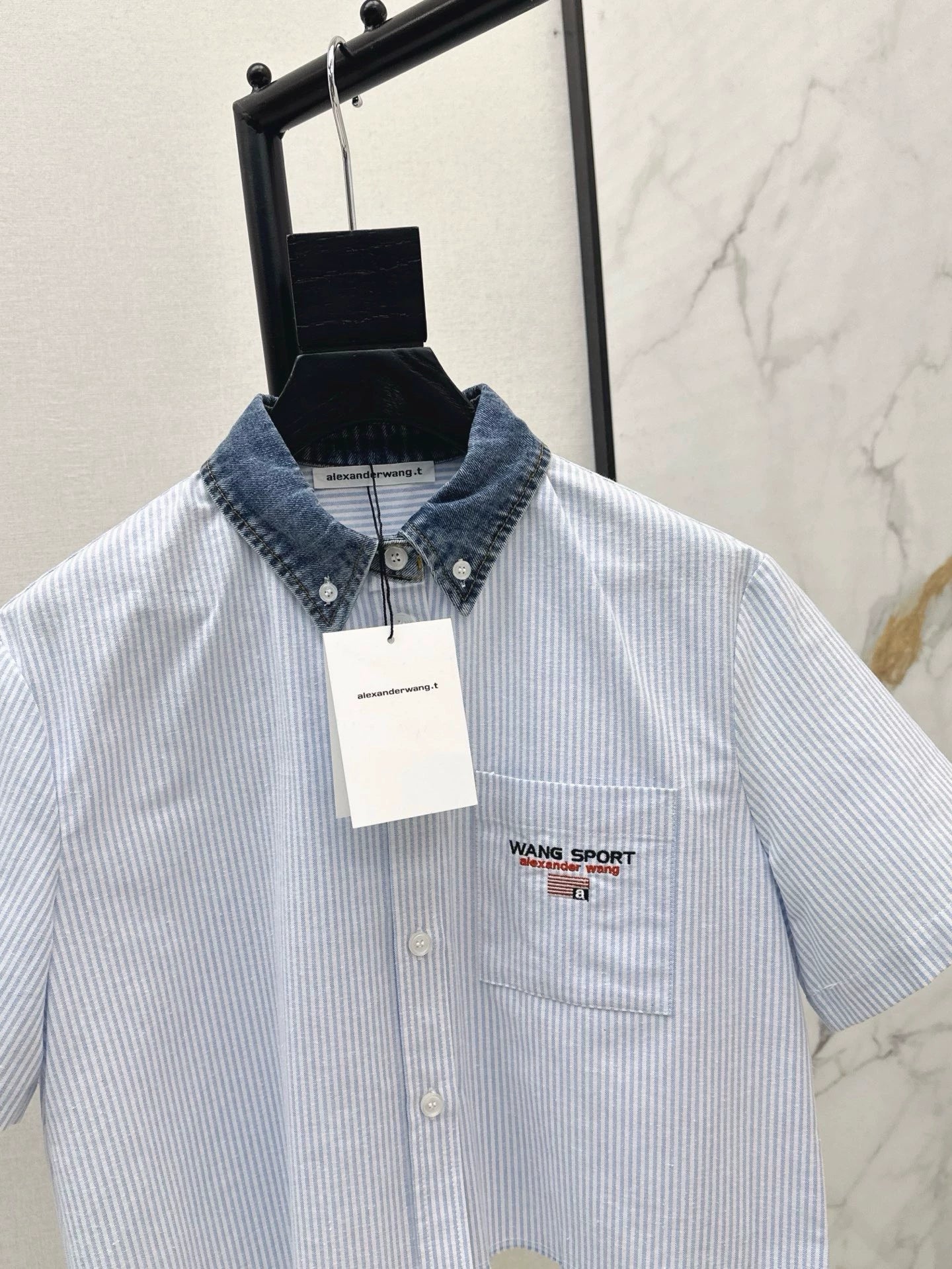 A 25 spring and summer newest style denim patchwork small short shirt