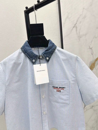 A 25 spring and summer newest style denim patchwork small short shirt
