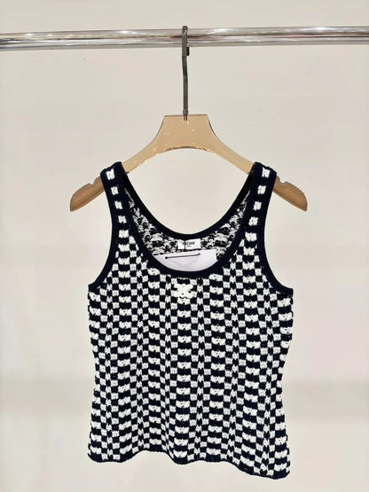 CE 25 Summer new round neck letter logo jacquard plaid contrast color casual knitted vest