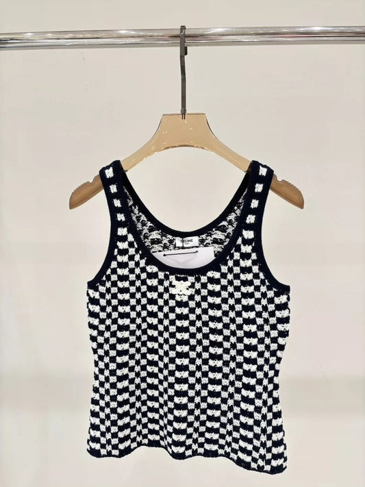 CE 25 Summer new round neck letter logo jacquard plaid contrast color casual knitted vest