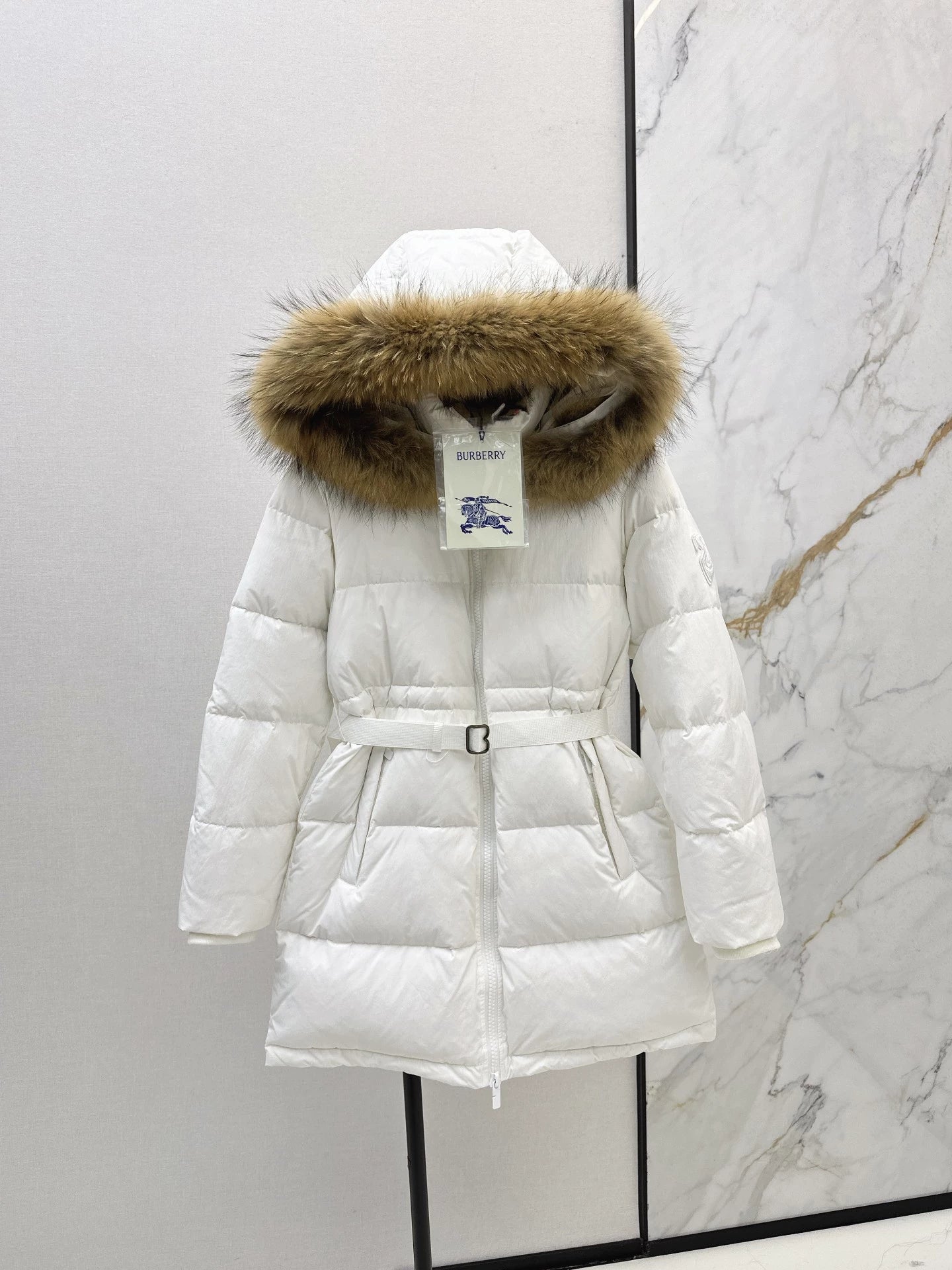 Bru 25 Waist waistband long down jacket ，raccoon fur collar(BLACK/WHITE/KHAKI)