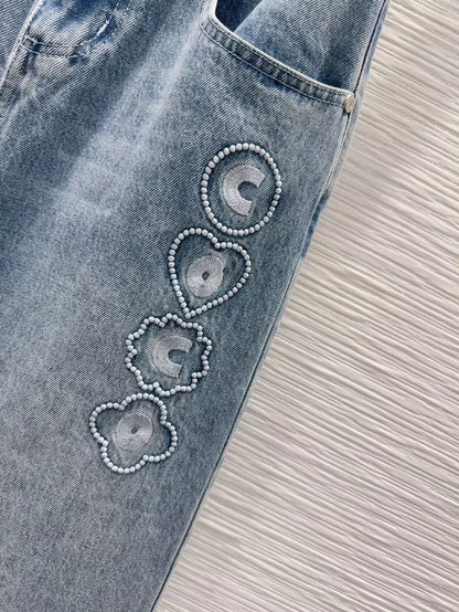 C 25 New Embroidered Mid-Length Denim Half Skirt