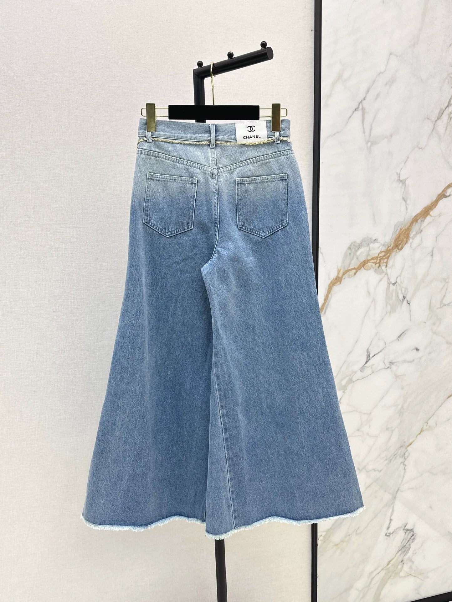 C 25 new pearl waist chain decoration wide leg jeans