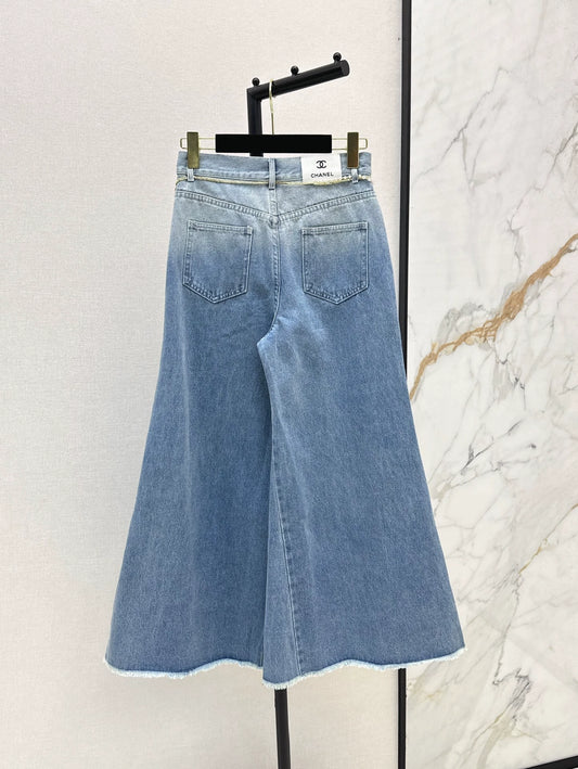 C 25 new pearl waist chain decoration wide leg jeans