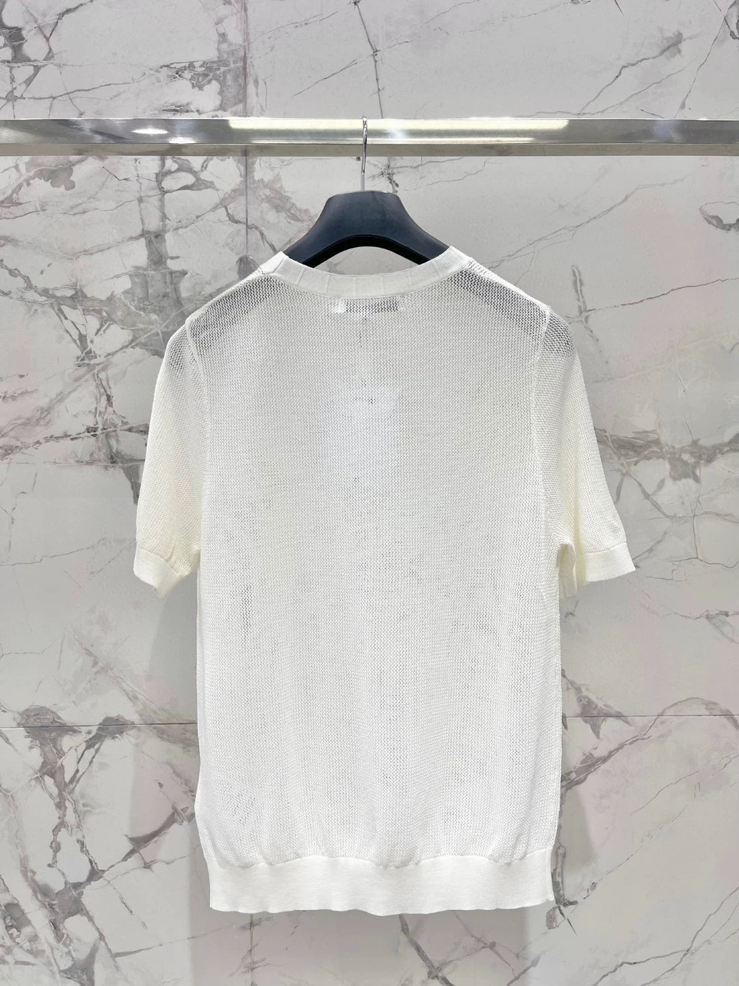 D 25 New Mesh Bee Embroidery Big Butterfly Concealed Breathable Short Sleeve Knit Top