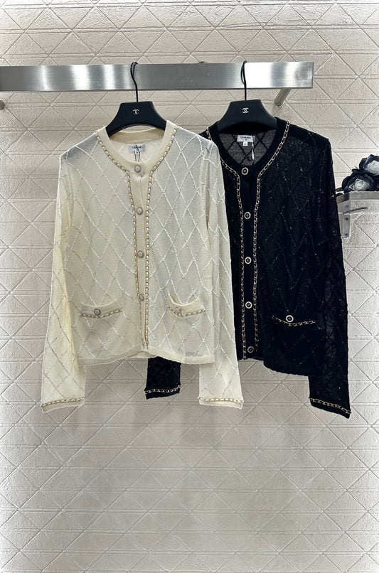 C 25 Heavy Chain Diamond Knit Cardigan