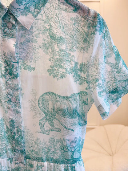 D 25 New Jungle Animal Print Short Sleeve Long Dresses