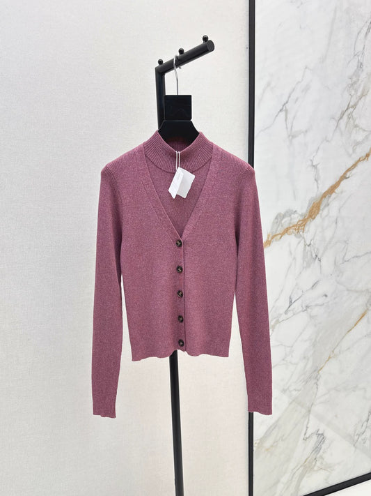 BRU 25Ss Autumn/Winter New Elegant Half-Turtleneck V-Neck Cardigan