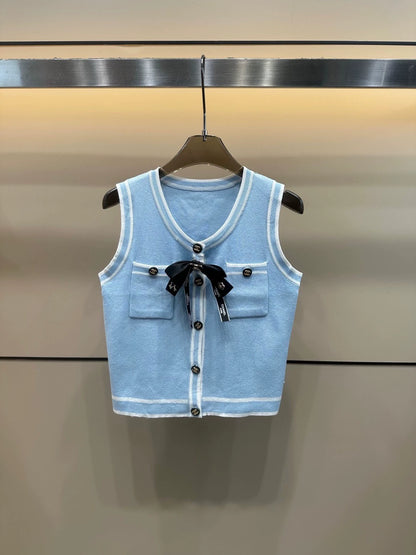 C 25 Summer new round neck bow knit undershirt