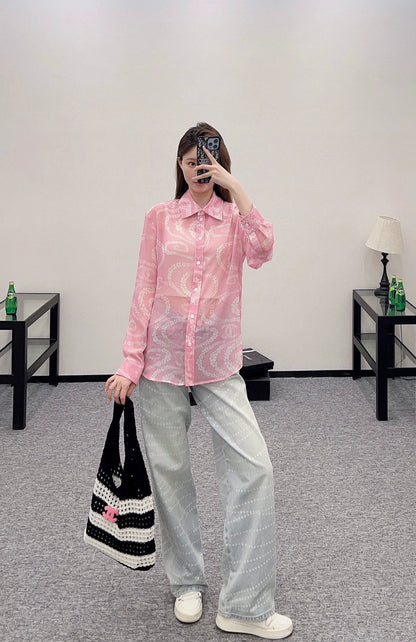 C 25 Printed Lapel Shirt（Black，Pink，Orange）