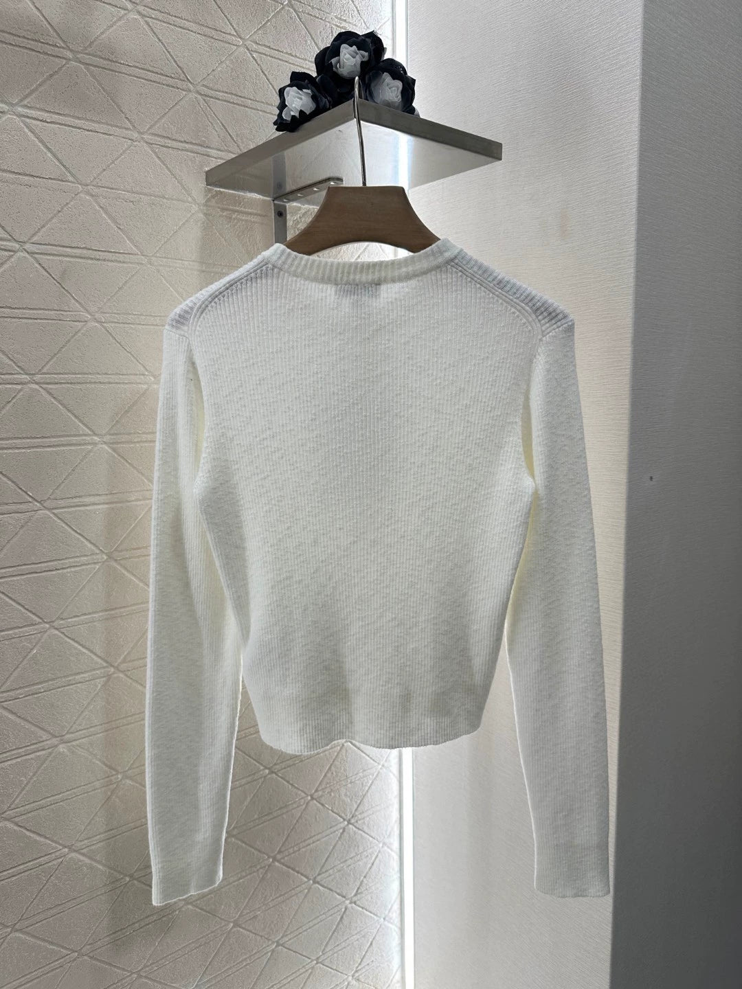 c 25 New Half Placket Knit Long Sleeve Cardigan(WHITE BLACK)