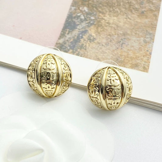C 25 Vintage Metal Double C Half Ball Stud Earrings