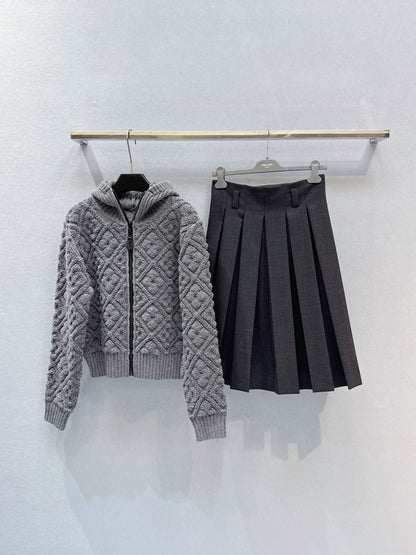 L 25 Yarn Diamond Zipper Long Sleeve Hoodie