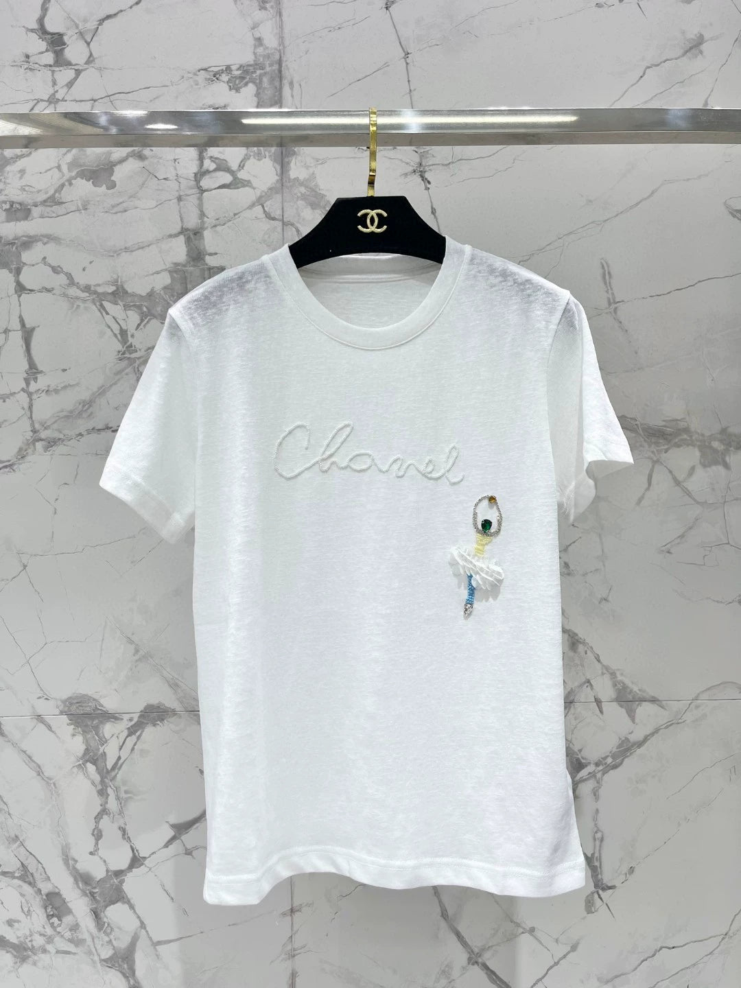 C 25 New Handmade Beaded Dance Cotton Round Neck Short Sleeve T-Shirt
