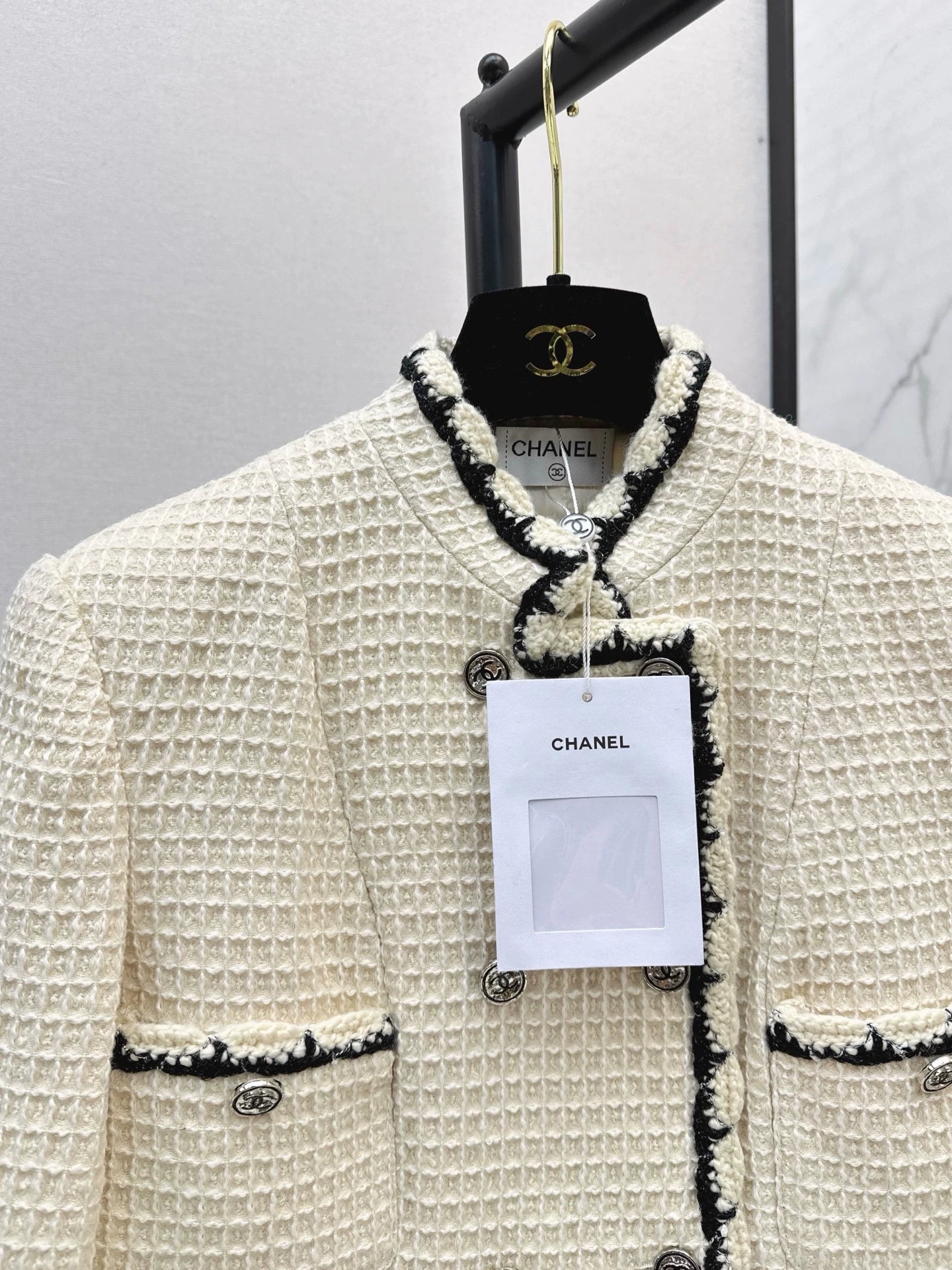 C 25 New double-breasted woven tape trim design stand collar jacket