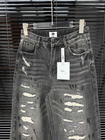 D 25 Ripped ink-splashed black and grey trousers Jeans