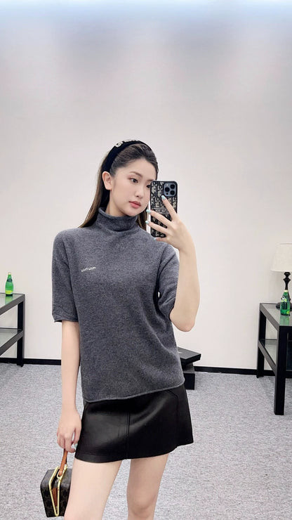 M 25 Mock-neck knit short-sleeved top