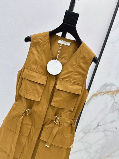 CHL 25 Spring and Summer New Temperament Workwear Pocket Vest Dresses