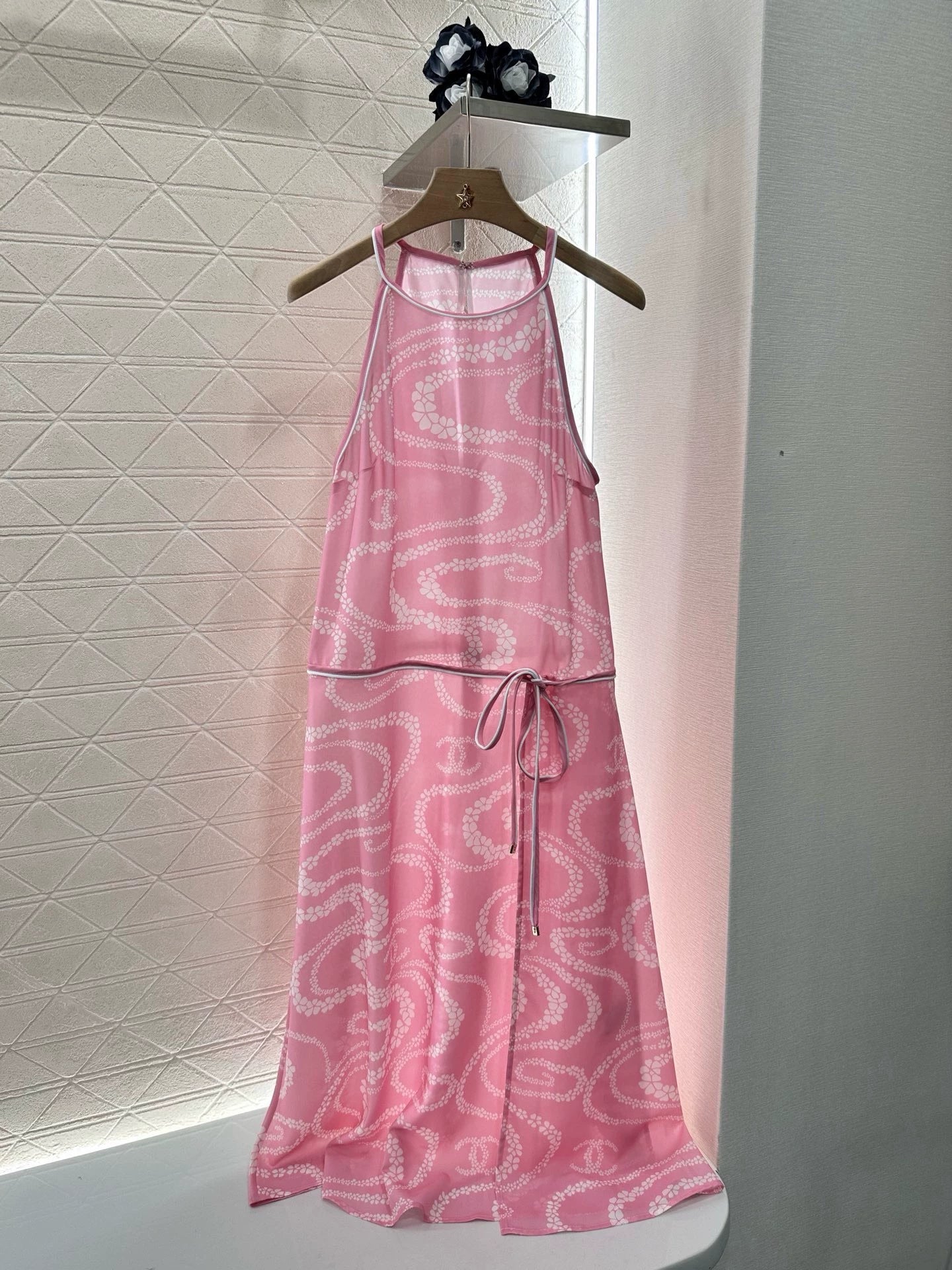 C 25 Printed Neck Dress(black, pink, orange)