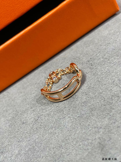 Double chain rhinestone ring