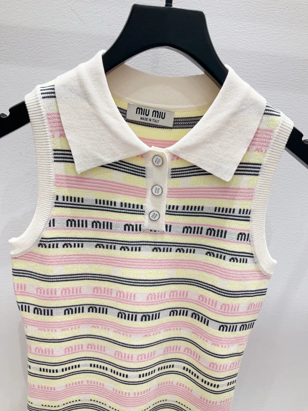 M 25 new full print letter jacquard striped polo collar sleeveless knitted dress