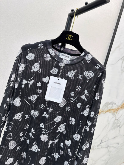 C 25 logo print mesh bottoming shirt
