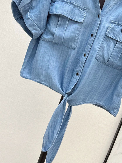 Chemise en jean à lacets et nœud P Printemps/Été 25 