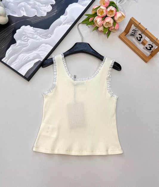 M 25SS Early Autumn New Lace Trimmed Ribbed Vest