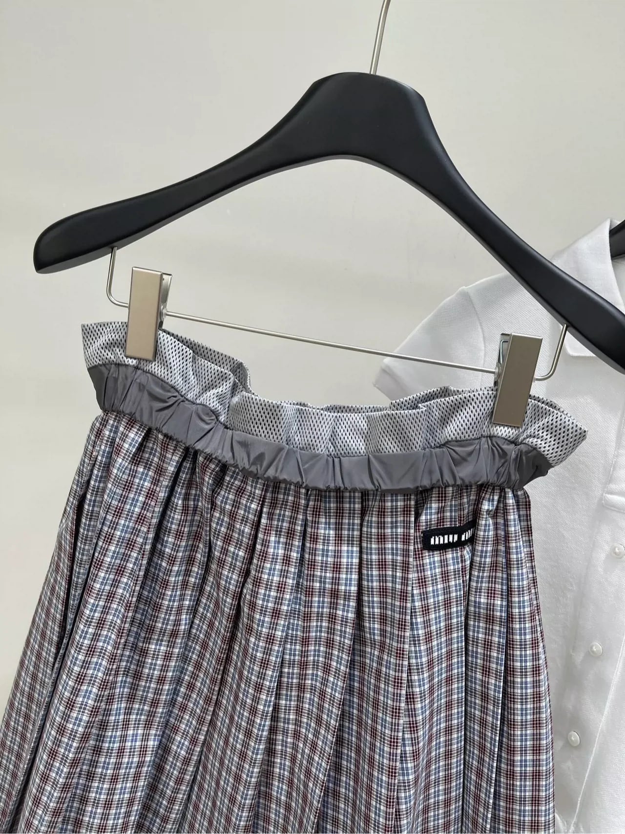 M 25 Summer new style mesh outer-turned dark red fine check mid-length skirt