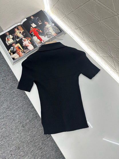 P 25 Slim Fit Lapel Knit Short Sleeve Top