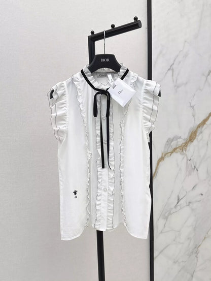 D 25 spring and summer new black velvet tie silk sleeveless shirt
