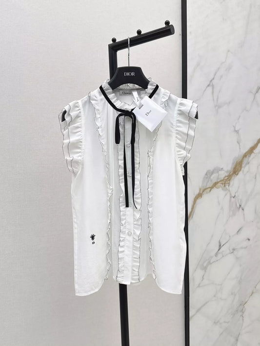 D 25 spring and summer new black velvet tie silk sleeveless shirt