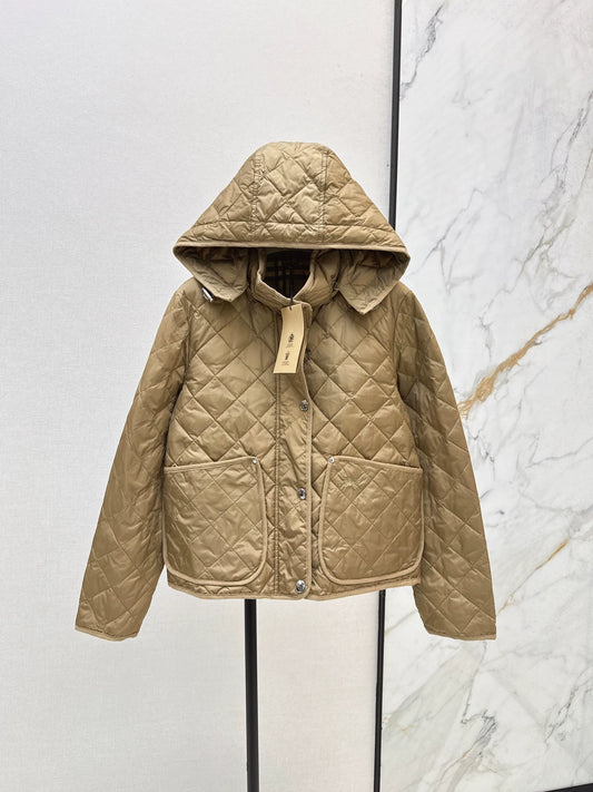 BRU 25 New Diamond Quilted Hooded Down Cropped Jacket