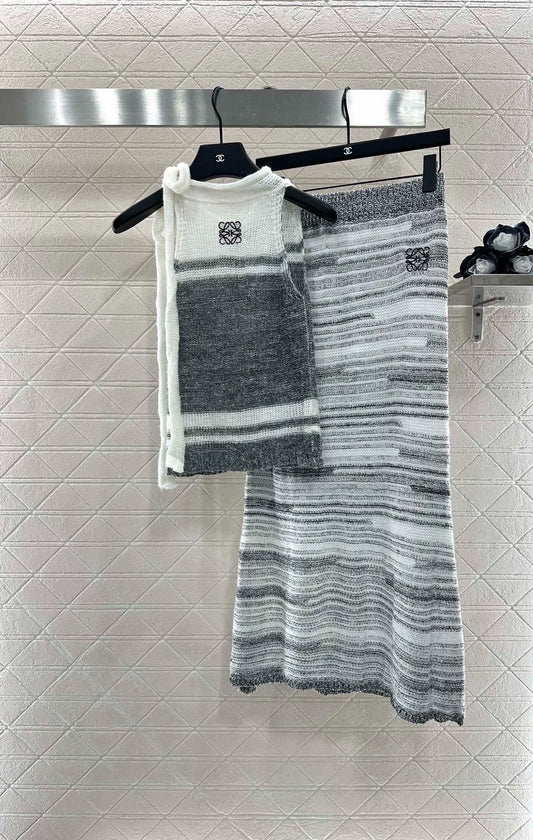 LO 25 Striped Knit Vest and Skirt Set