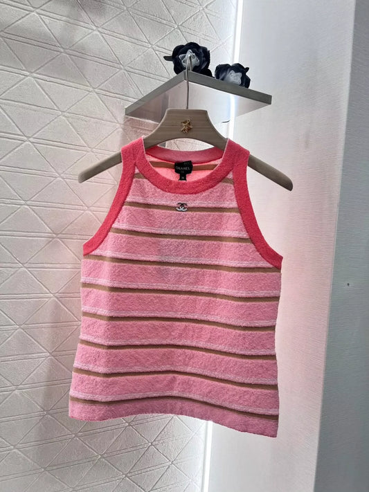 C 25 Spring/Summer New Knit Striped Vest(BLACK PINK)