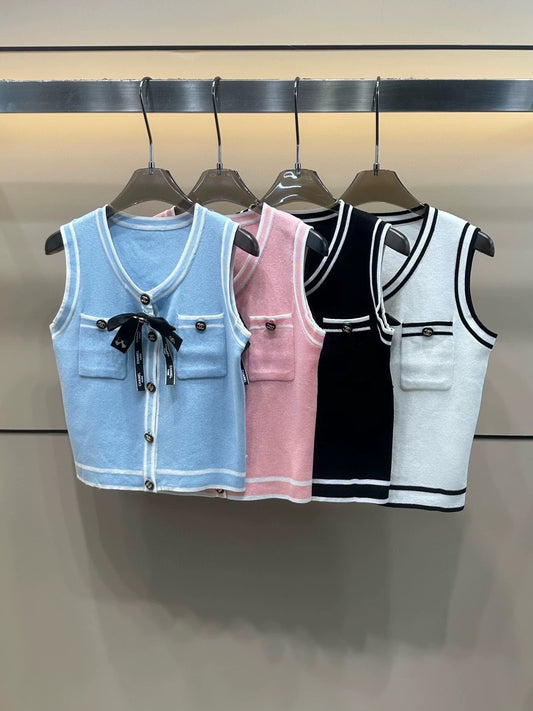 C 25 Summer new round neck bow knit undershirt