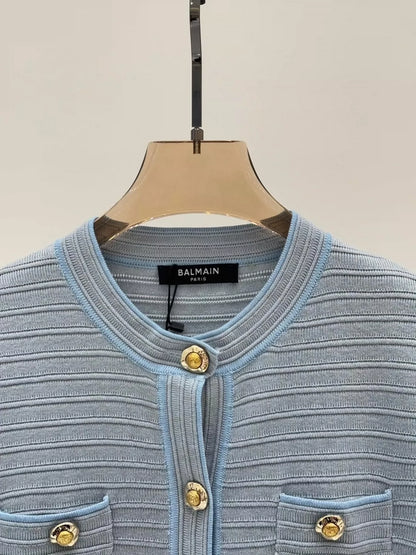 BA 25 Spring and Summer new V-neck irregular metal button simple casual knitted cardigan