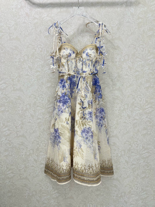Z 25 New Flower Cluster Printed Halter Dresses