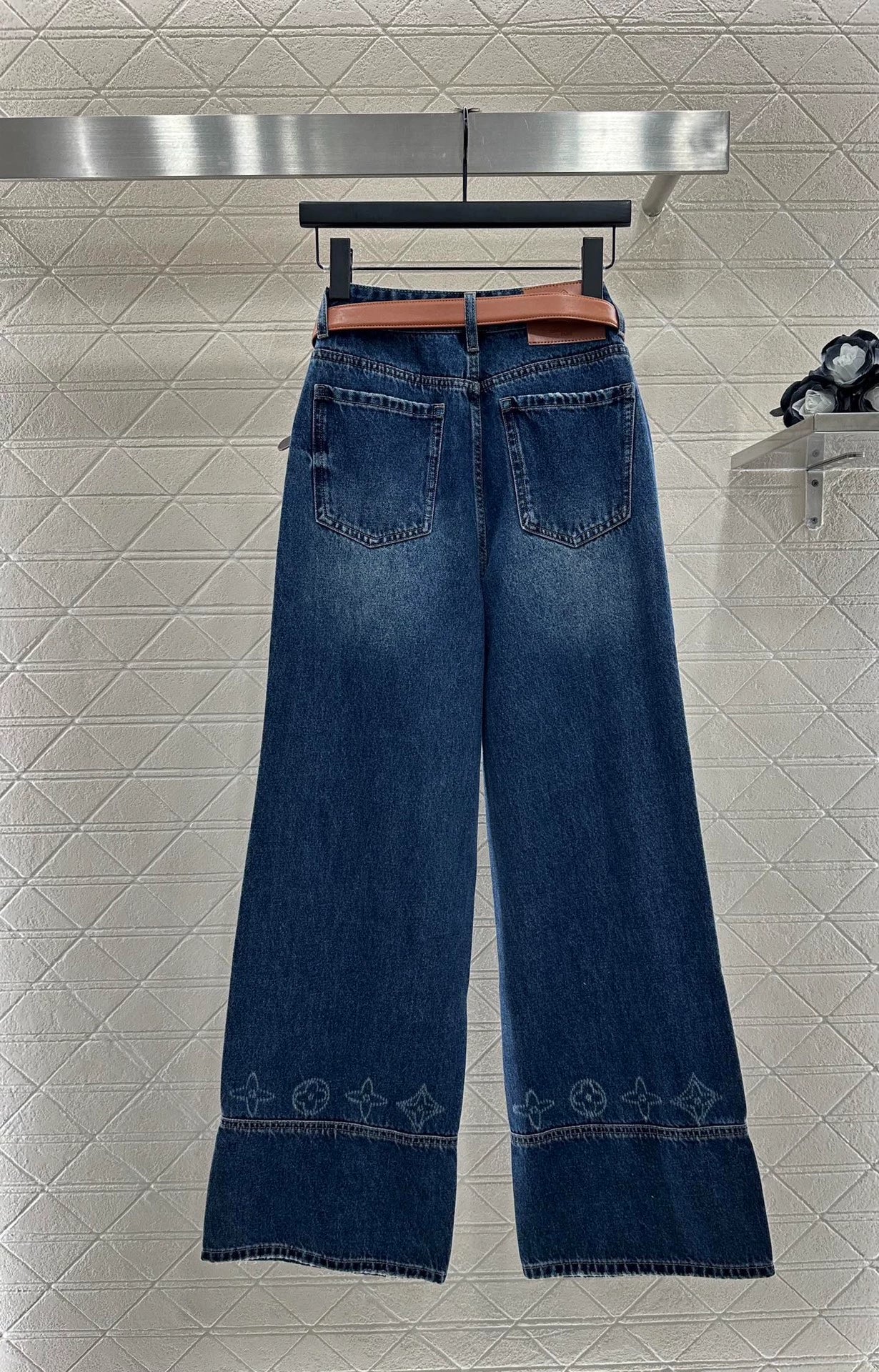 L 25 Belted straight-leg logo denim trousers