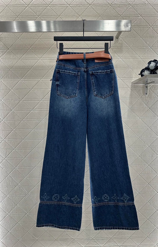 L 25 Belted straight-leg logo denim trousers