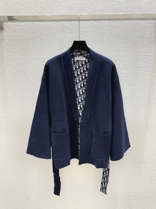 D 25 new classic old flower bathrobe style double-sided strap knitted jacket