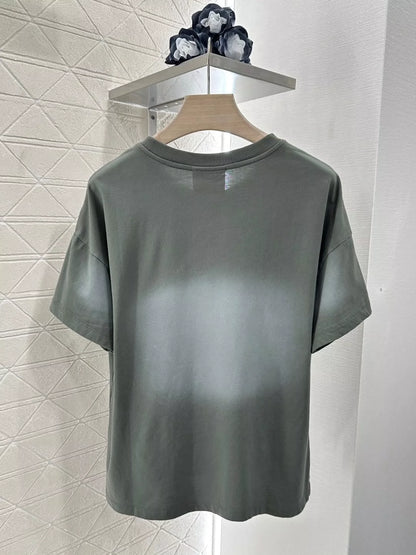 T-shirt à manches courtes et col rond avec motif totem brodé printemps/été LO 25 
