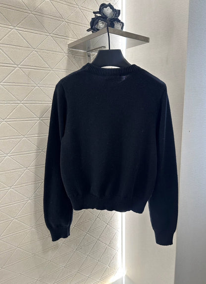 CE 25 Crochet letter carriage knit sweater（Beigei/black）