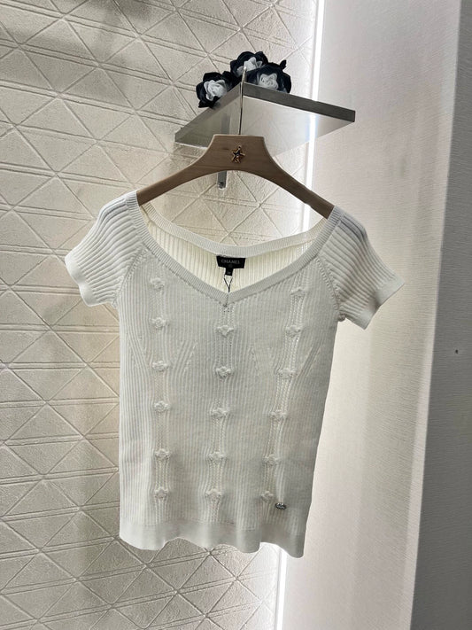 C 25 Spring and Summer New Three-dimensional Crochet Knitted Short-sleeved Top(pink white blue black)