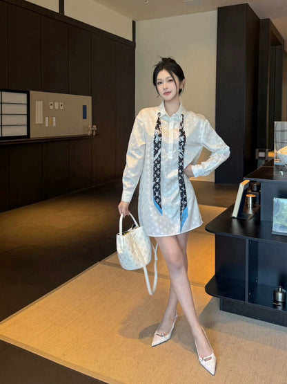 L 25 Floral shirt style dress(BLUE/WHITE)